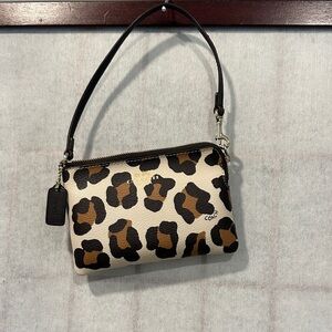 Coach Leopard Print Wristlet - Black, Brown, and Cream